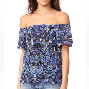 Alice + Olivia Maxie Off-the-Shoulder Guipure Lace Top S